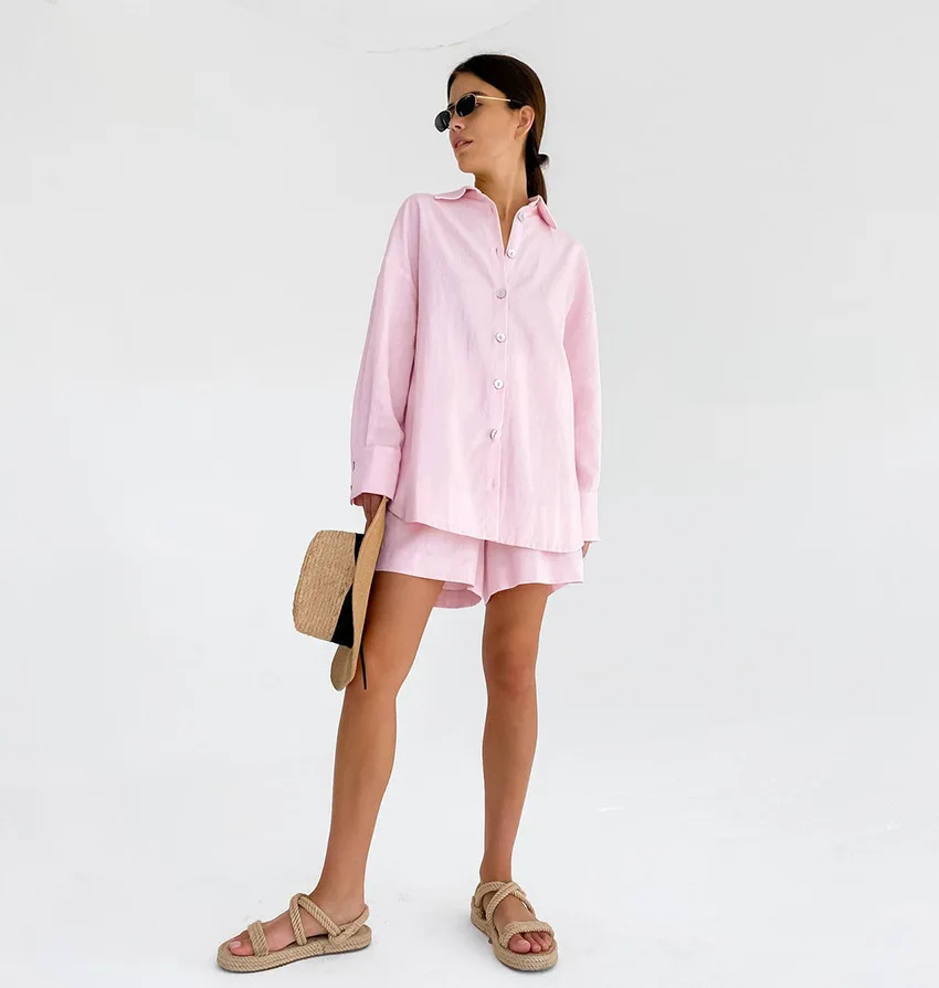 2PCS Women Pajamas Sets Nightwear Shirt Pant Casual Solid Color Nightwear Sleep Suit Pyjamas Lounge Long Sleeve Home Clothing