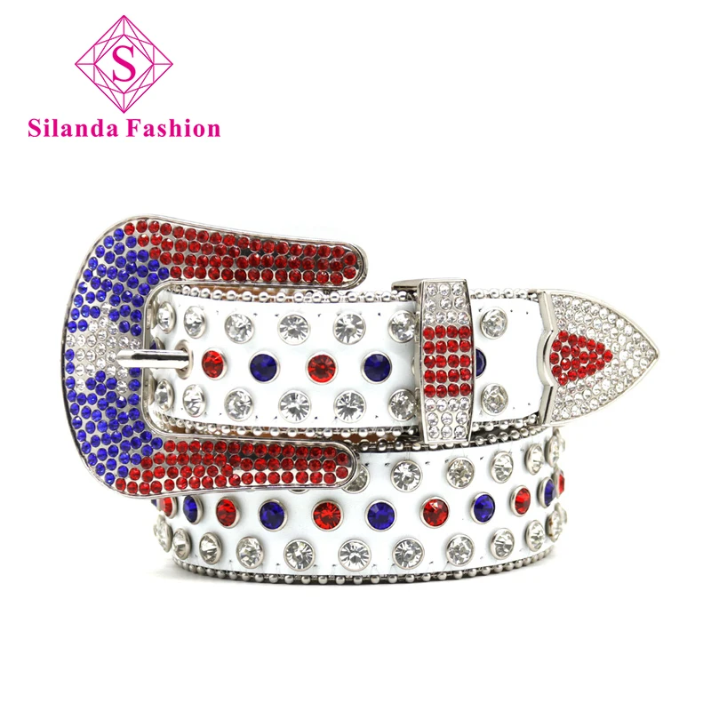 

Silanda Fashion Women's Shining Rhinestone Studded Alloy Pin Buckle Belts Handmade Men's Hip-hop Punk Waist Band Leather Girdles