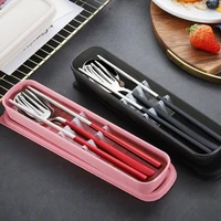 travel portable cutlery spoon fork chopsticks set 304 stainless steel dinnerware lunch tableware with box kitchen accessories