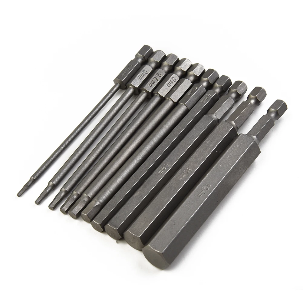 

10pc Hex Head Wrench Drill Bits Set 100mm 1/4" Metric Screwdriver Bits Magnetic Tip Hex Key Screwdriver Socket Bit Hexagonal Bit