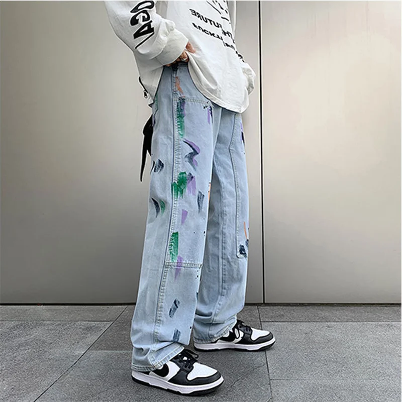 Four Seasons Men's Jeans Fashion Graffiti Print Retro Loose Casual Straight Pants Fashion Hip Hop Streetwear Ins Hot Sale JEANS