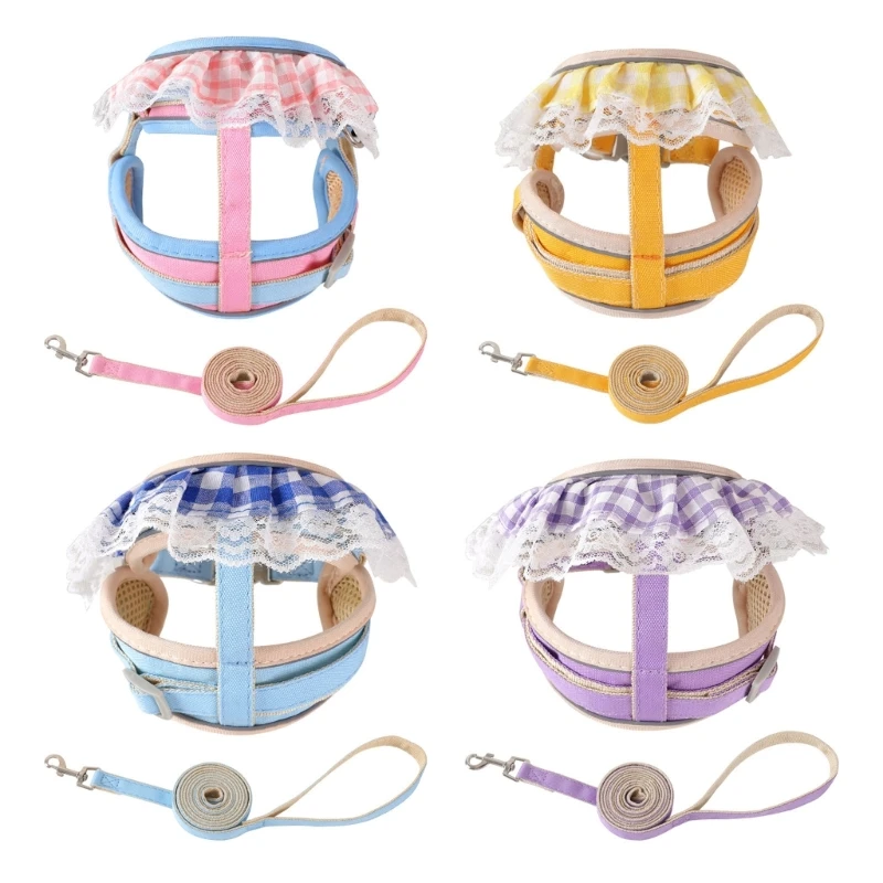 

Комплект шлейки и поводка, нескользящий маленький поводок с животными, Легко управляемый многоцветный, кружевной 090C