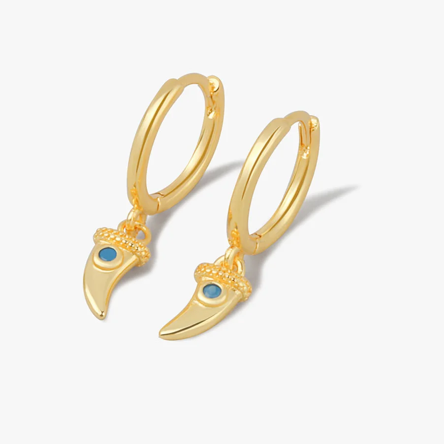 

Blue Micro Zircon Horn Crescent Hoop Earrings Gold and Silver Color Pendant for Women Gothic Style Jewelry Customized Earrings