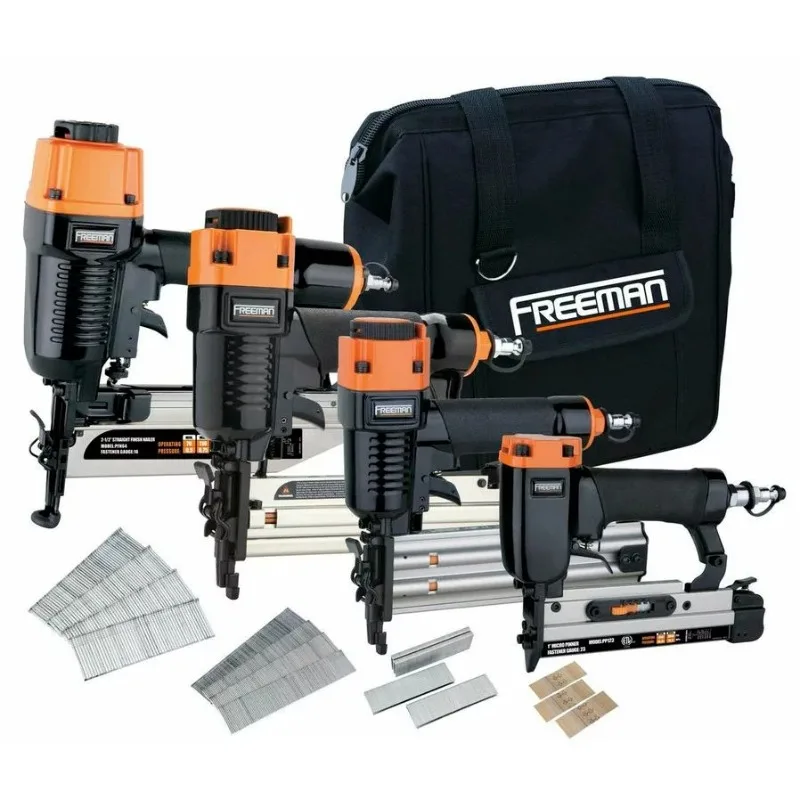 Pneumatic Finishing Nailer and Stapler Kit with Bag and Fast