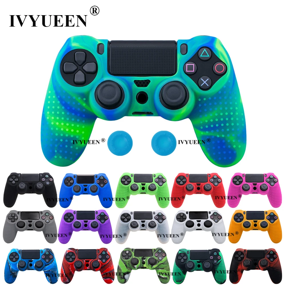 IVYUEEN Anti-slip Silicone Cover Skin for Sony Dualshock 4 PS4 Pro Slim Controller Camo Case & Stick Grip Cap for Play Station 4