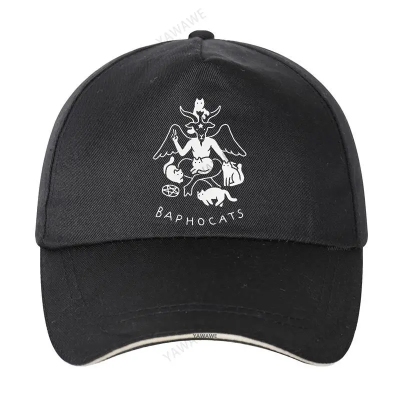 

Baphocats Snapback Cap Men Pure Cotton Baphomet Solid Sunhat Satan Demon Unisex Occult Goat Adjustable Satanic Baseball Cap