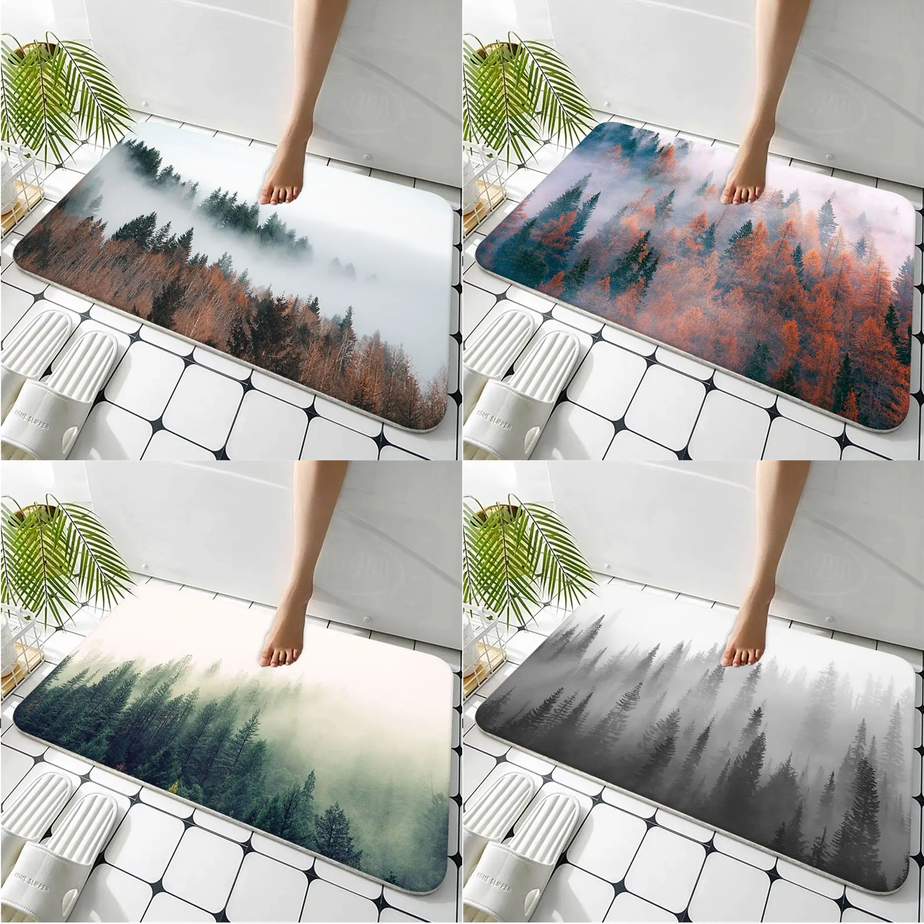 Черно-белый фланелевый напольный коврик с изображением леса сосновой