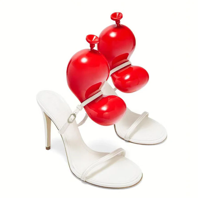 Vintage Fashion Balloon Decorative Sandals High-heeled Sandals 2023 Spring New One-foot Sandals High-quality