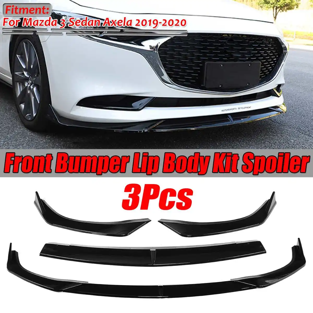 

Black/Carbon Fiber Look Car Front Bumper Lip Splitter Diffuser Spoiler Protector Body Kit For Mazda 3 Sedan Axela 2019-2020