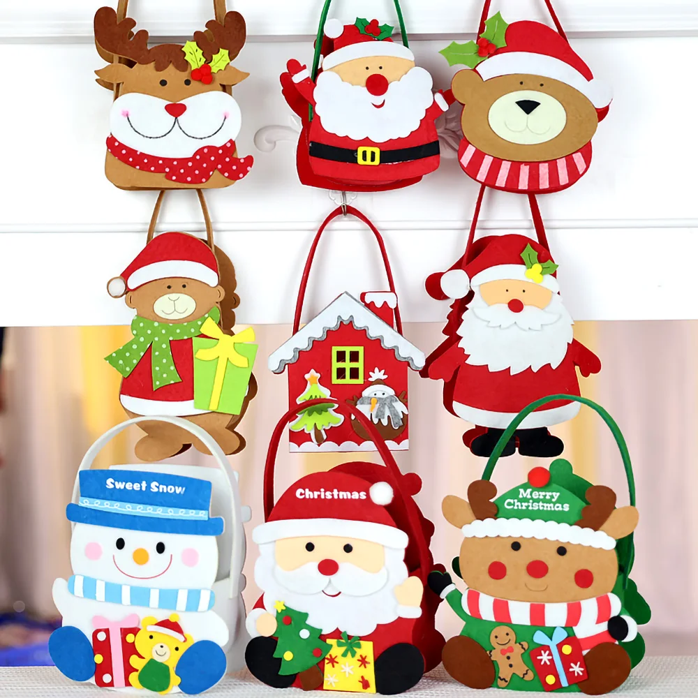 

2023 Kids Cute Christmas Candy Bag Box House Cartoon Santa Claus Elk Hanging Bag Christmas Decoration Party Patches 5pcs/Lots