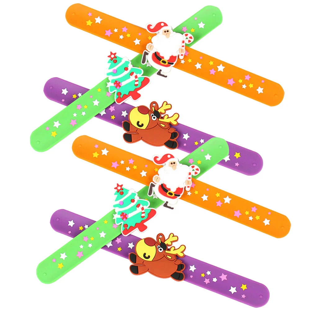 

6pcs Christmas Themed Silicone Bracelets Cartoon Silicone Slap Bracelets Slap Wristbands
