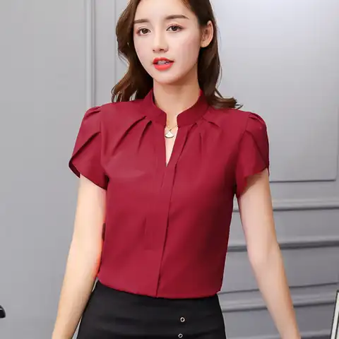Summer Korean Fashion Womens Tops and Blouses Chiffon Women Blouses Short Sleeve White Shirts Ladies Tops Blusas De Mujer