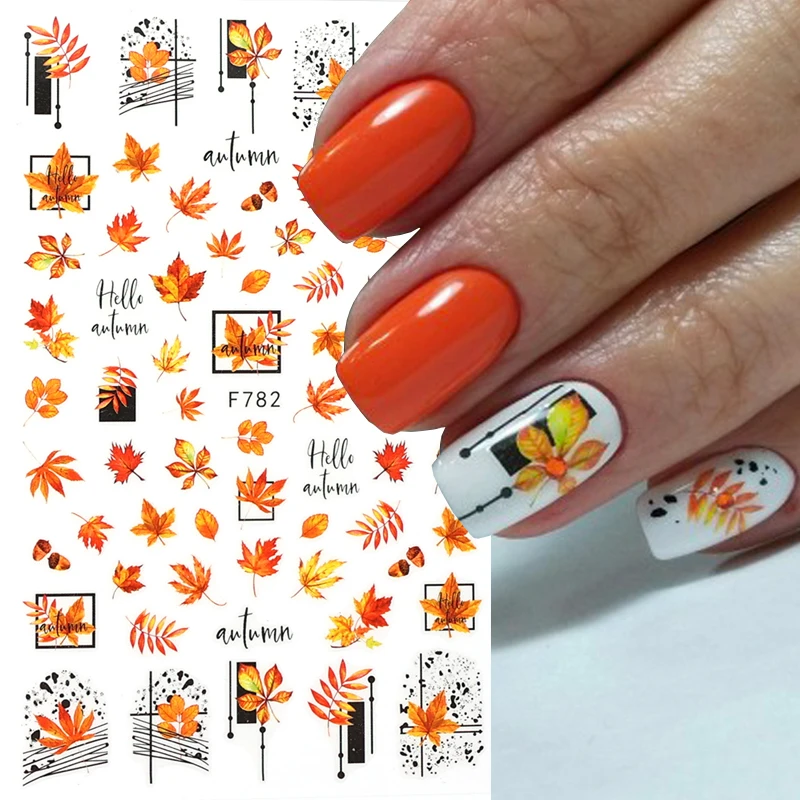 

1PC Autumn Leaf 3D Nail Stickers Slider Flower Line Maple Leaves Design Transfer Decals DIY Nail Art Decorations Manicure Tools