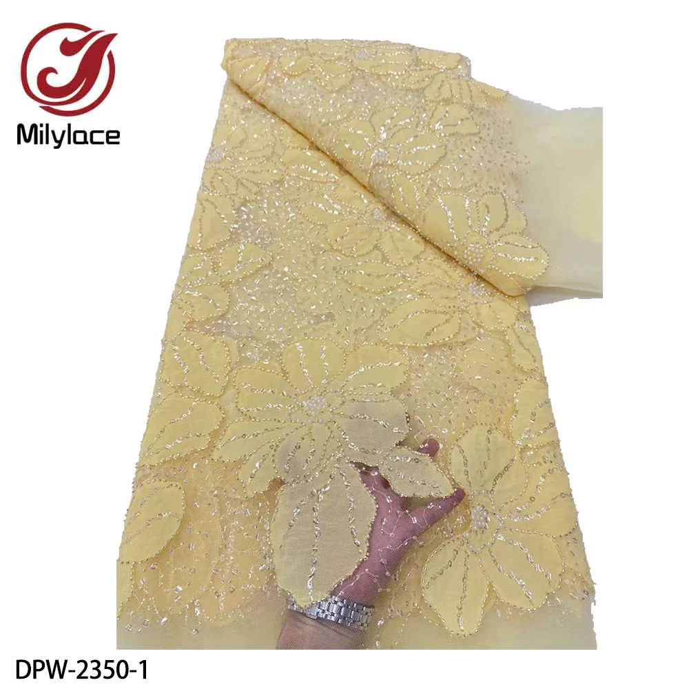 

Luxury African Sequins Lace Fabric High Quality Beads Embroidery French Tulle Lace Nigerian Wedding Dress DPW-2350