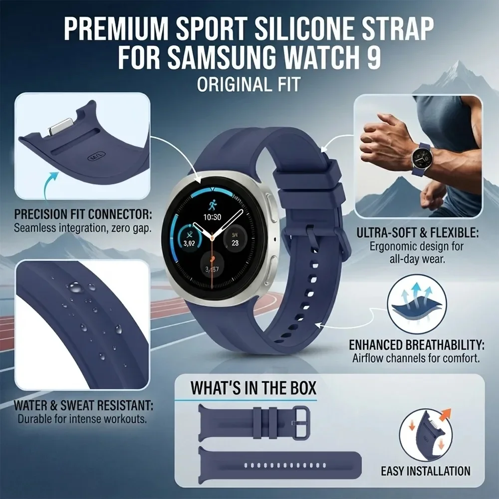 Фото Официальный силиконовый ремешок 1:1 для Samsung Galaxy Watch 9/8 40 мм 44 мм, мягкий браслет для Galaxy Watch 8 Classic 46 мм. №2