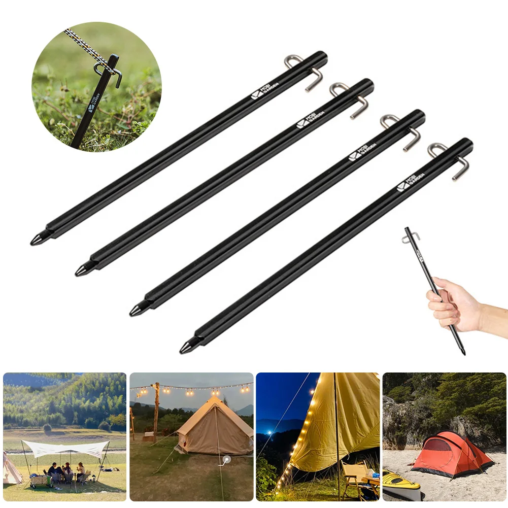

4Pcs/lot 28cm Aluminum Alloy Tent Pegs Yard Canopy Garden Stakes Ground Nail Heavy Duty With Reflective Cord Hammock CampingTool