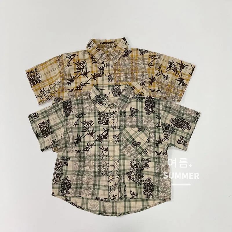 

Summer Vacation Style Outfits Boy Children Thin Flower Shirt Girl Baby Print Short Sleeves Tops Fashion Kid Cotton Loose Blouses