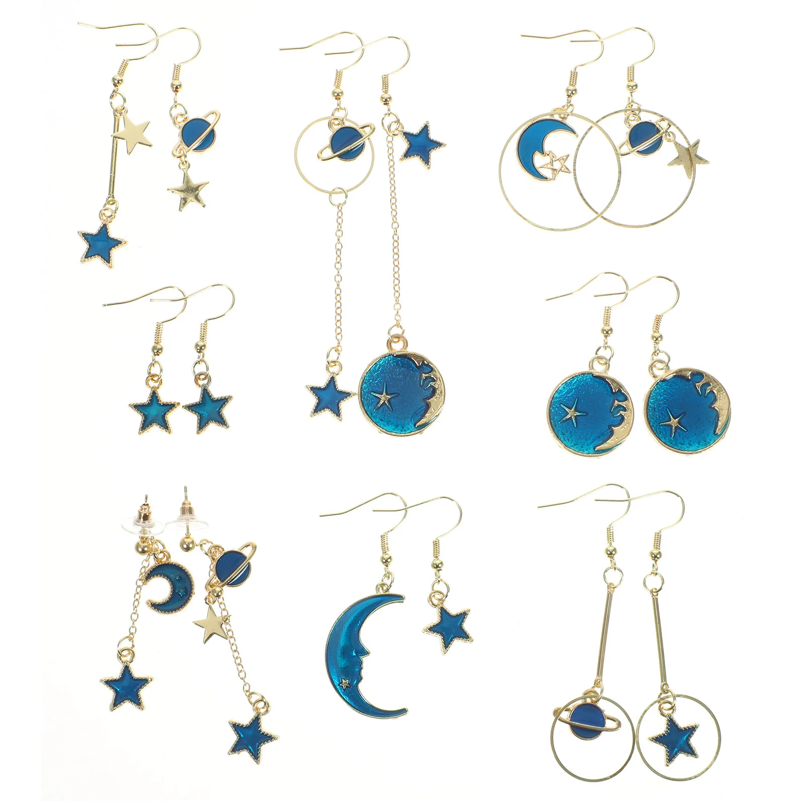

8 Pairs Planet Earrings Earth Planet Asymmetrical Earrings Dangle Drop Earrings Ear Jewelry