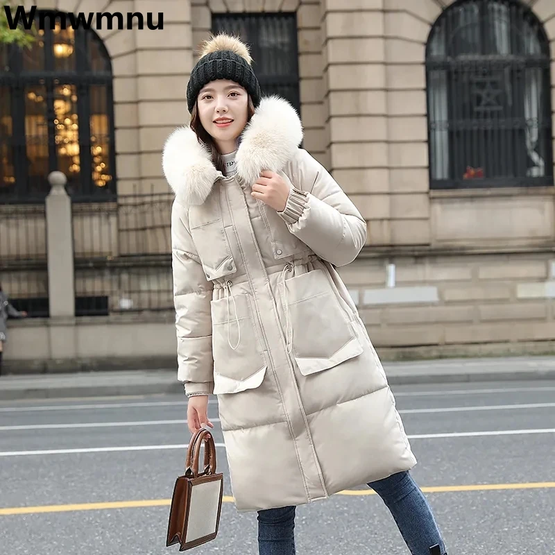 

Cotton Padded Hooded Warm Overcoat Winter Fur Collar Mid-lenght Parkas Snow Wear Loose Casual Manteaux New Korean Women Jacket