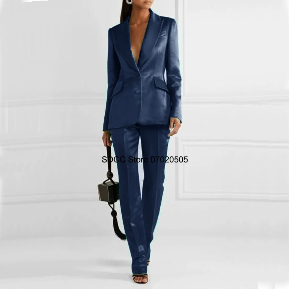 Women's Forged Cloth Glossy Suit 2pcs Slim Fit Spike Collar Prom Party Wedding Custom Blazer Dress Women's Pants and Blouse Sets