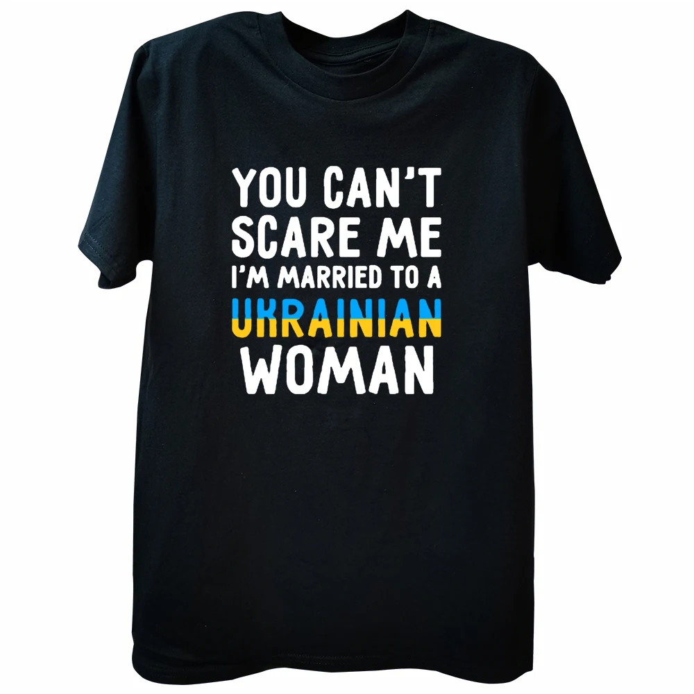 

Футболка женская хлопковая с коротким рукавом, забавная рубашка с надписью «You Can't Scare Me I'm исполнении у украинской женщины», уличная одежда, ...