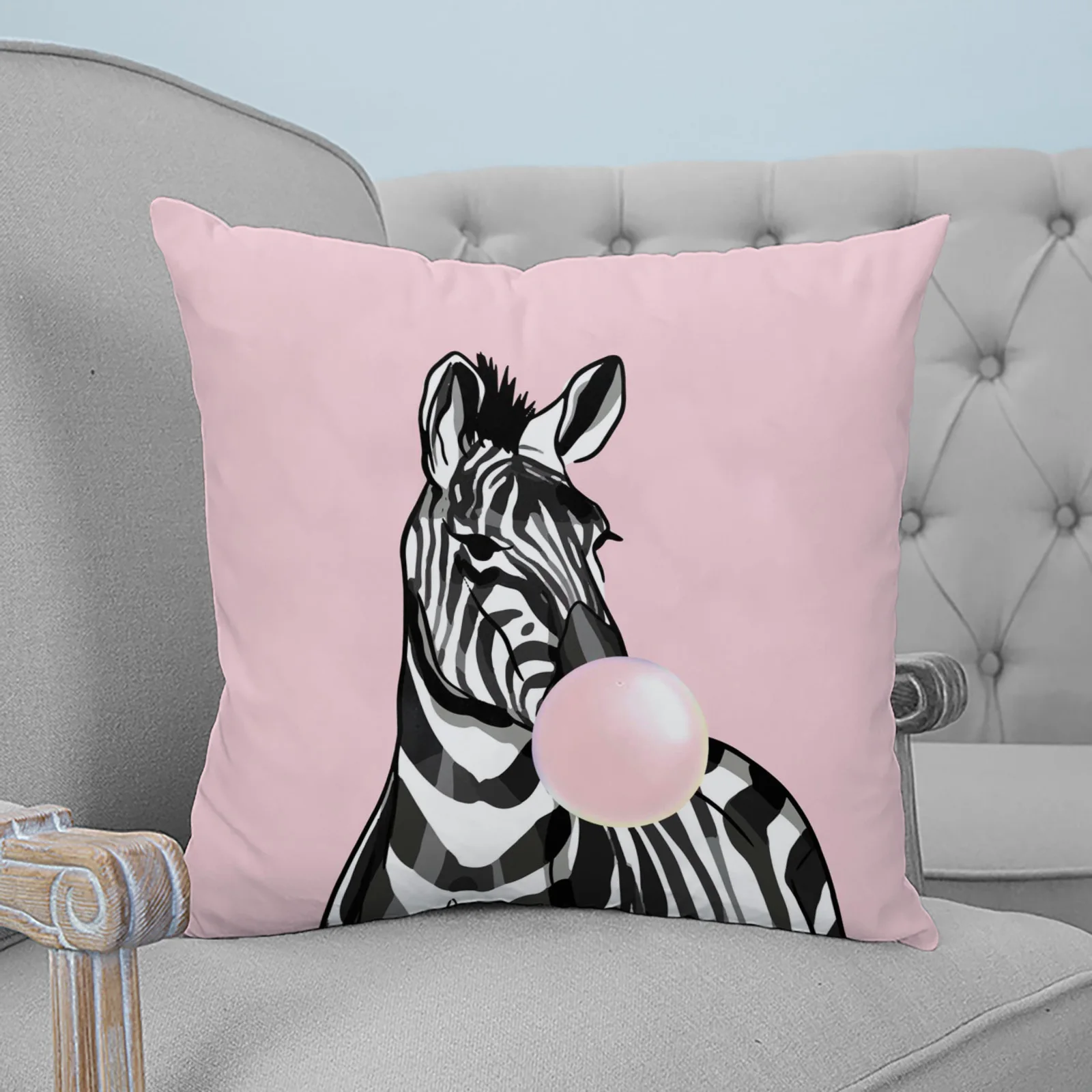 Animal Zebra Pink Bubbles Pillowcase Two Piece Set Home Sofa Decor Cushion Cover Bed Pillow |