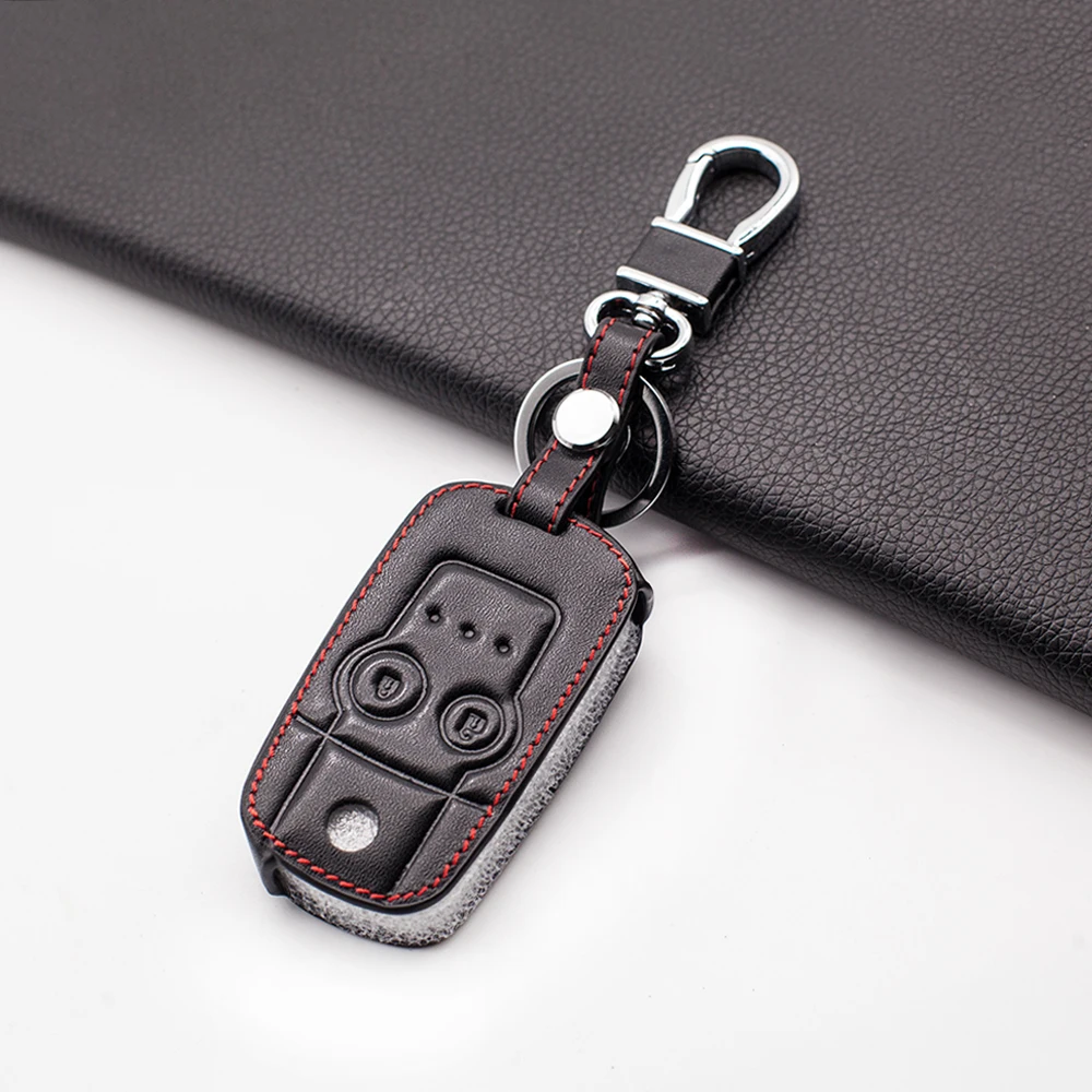 100% Leather Car Key Case Protector For Honda CRV Civic Accord Jazz HRV 2 Button fold Remote Control Key Cover Fob