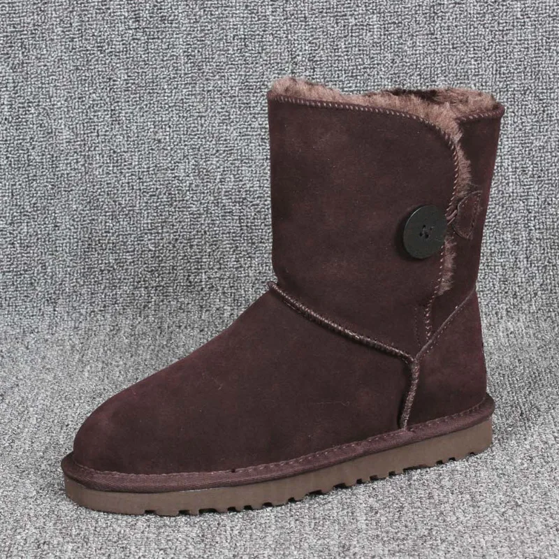 

2023 Classic Genuine Cowhide Leather Snow Boots 100% Wool Women Boots Warm Winter Shoes for Women Warm Shoes Large Size 34-44