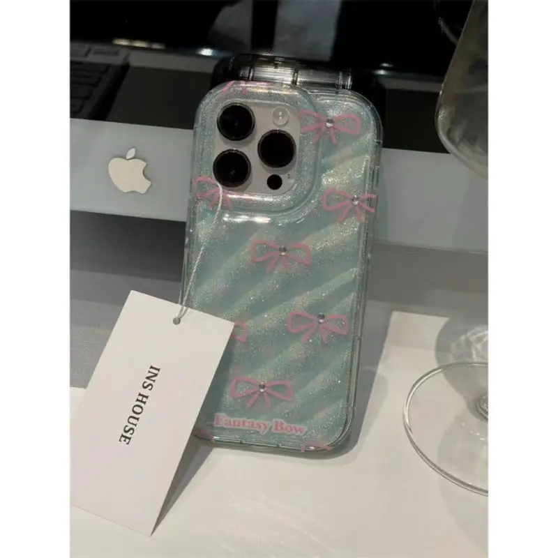 Чехлы для телефонов с синей вспышкой и бантом из вермишели IPhone 11 12 13 14 Pro Max