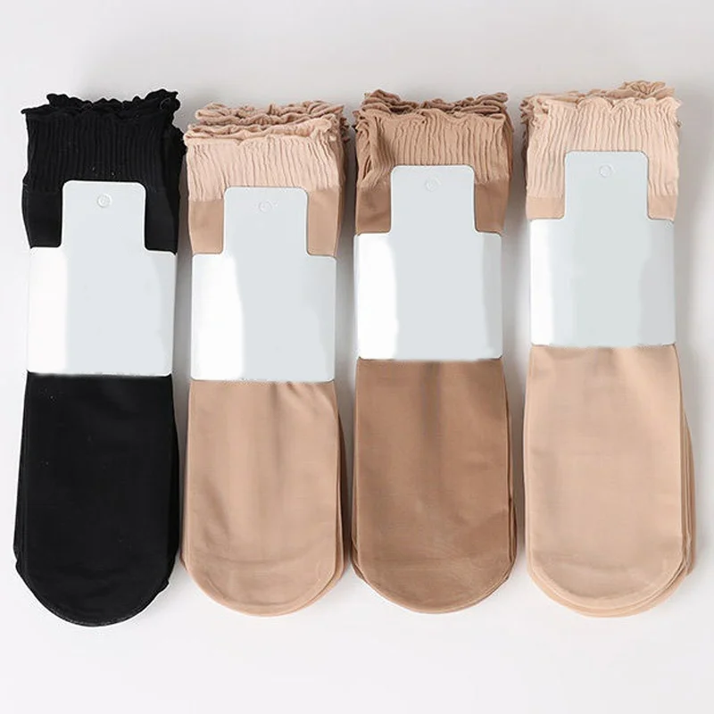 10pairs Ultra-thin Transparent Socks Women's Summer Anti-hook Silk Wide Mouth Breathable Socks Nylon Elastic Pleated Ankle Socks