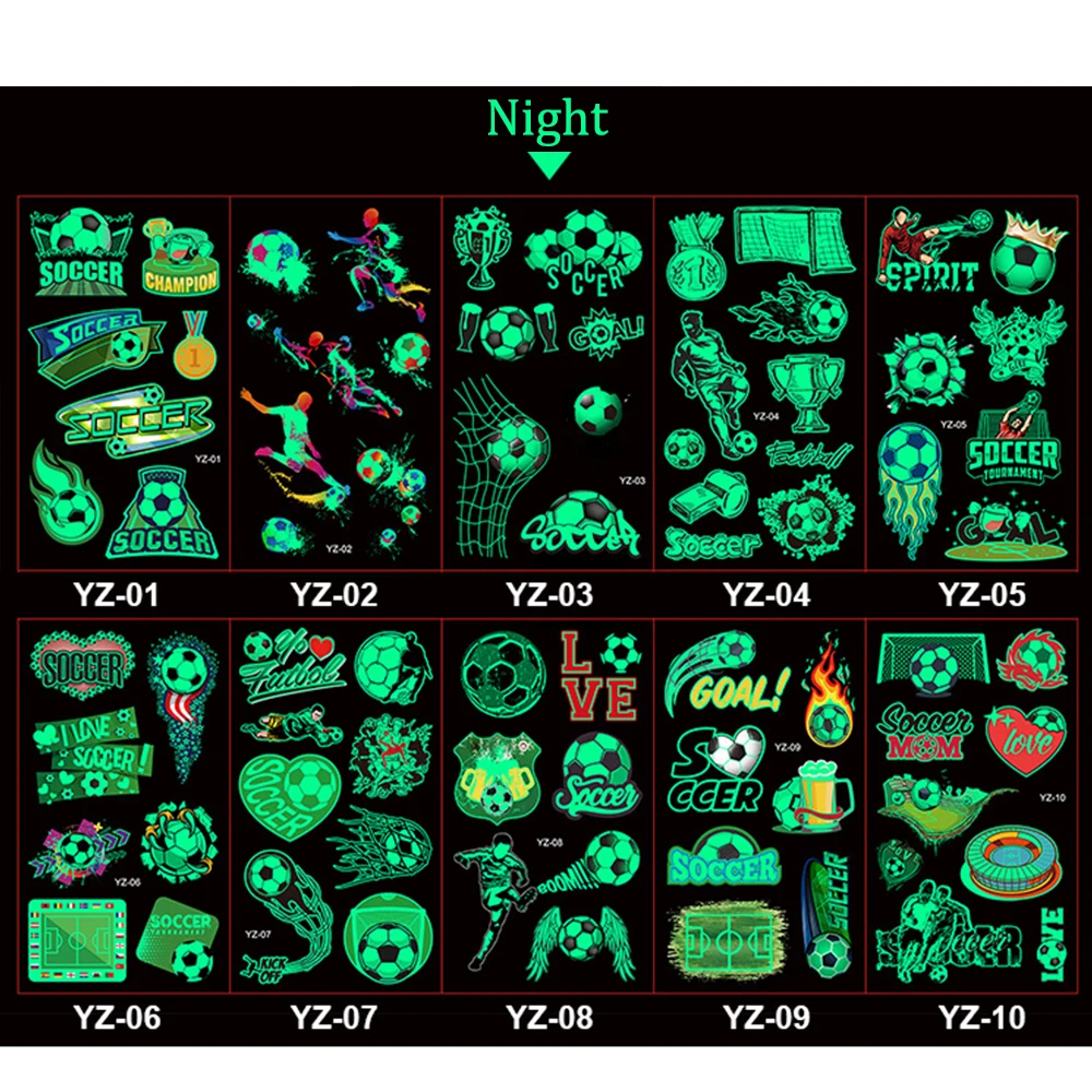 10шт Футбольные светящиеся наклейки для татуировки Крутая временная красочная