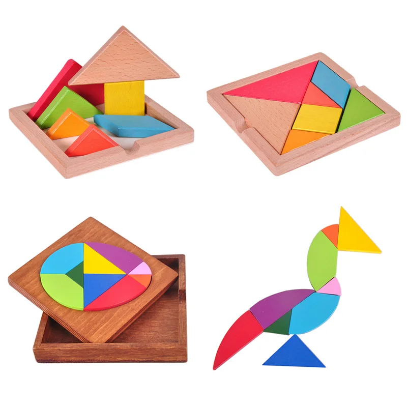 

Wooden Puzzle for Kids Educational Toys Colorful Geometric Tangram Classical Jigsaw Board Intellectual Puzzle Children Toy