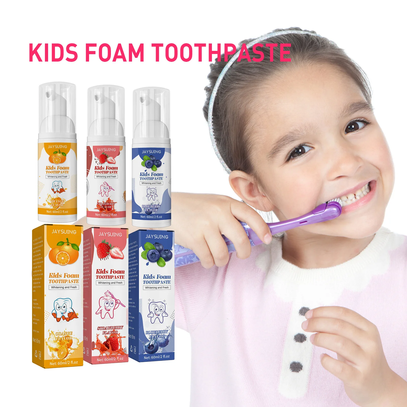 Children's foam toothpaste teeth cleaning bright white moth proof fruit flavor pressed mousse toothpaste to protect gums