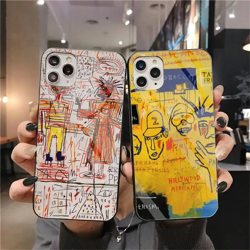 

Jean Michel Basquiat Art Graffiti Phone Case Tempered Glass For iPhone 13 12 Mini 11 Pro XR XS MAX 8 X 7 Plus SE 2020 Soft Cover