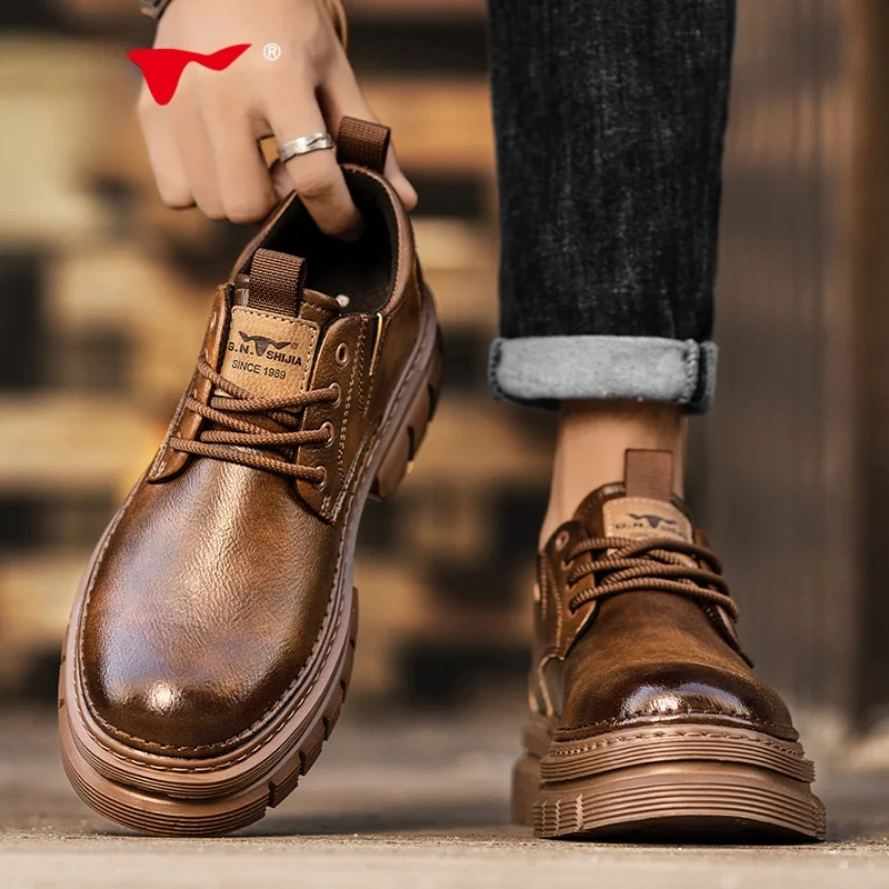 Gongniu Shijia Рабочая обувь Мужская осенне-зимняя из натуральной кожи Деловая
