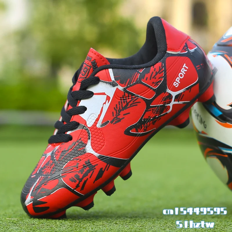 

Hot Sale Men Soccer Shoes Fashion Printed Long Spike Children's Football Boots Comfortable Cleats Sport Sneakers Kids Trainers