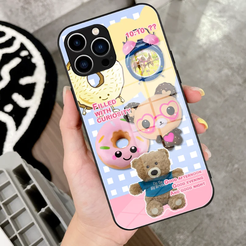 

Breakfast Bear Donuts Clock Phone Case for Iphone 14 13 13PRO 12promax 11 11promax XS XSMax XR 8Plus Beruang Lucu untuk Shell