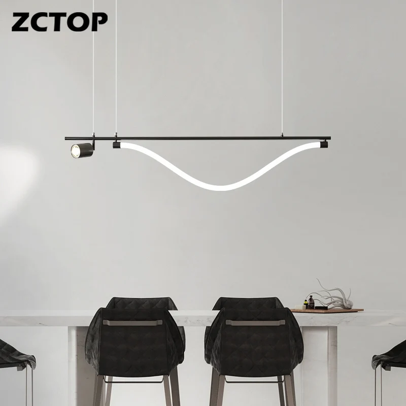 

Modern Minimalist Restaurant Chandeliers Black One-word Lamps Dining Room Bar Light Luxury Long Strip Designer Island Table Lamp