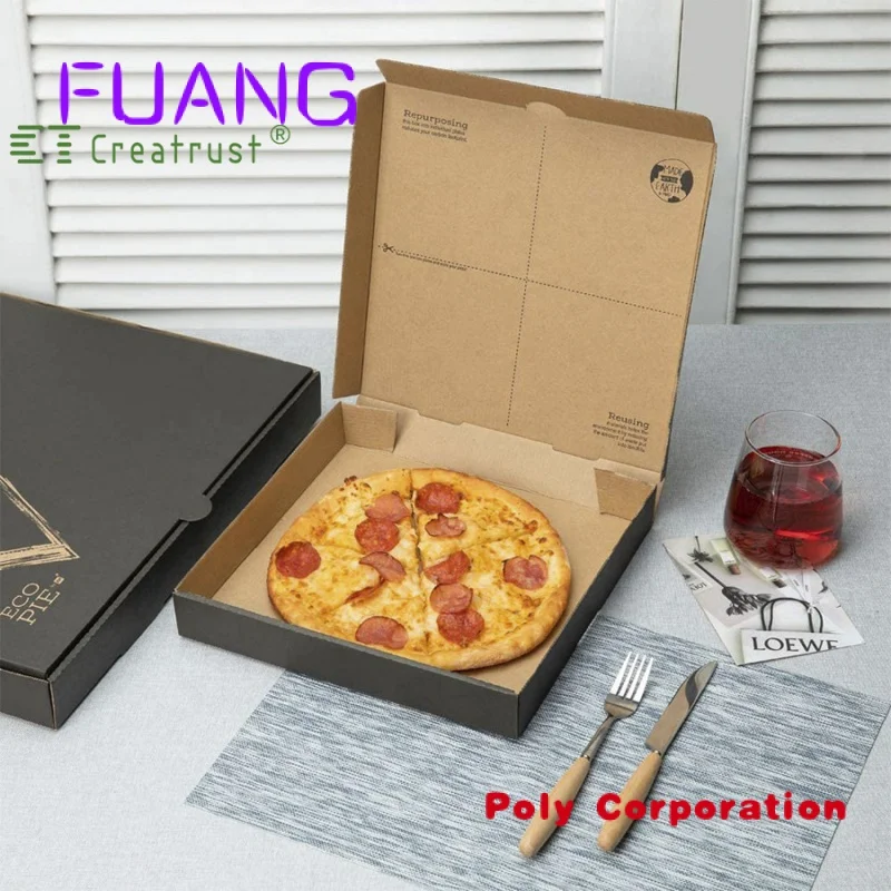 Creatrust Bespoke Private Label OEM Pizza Eco Friendly Corrugated Paper Box Black Custom Packaging Slotted Boxes Environmental