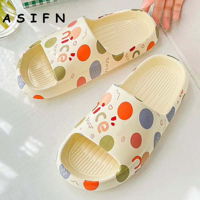 

ASIFN EVA Slides Women's Cute Home Bath Anti-slip Slippers Soft Thick Sole Cloud Slides Outdoor Street Flip Flops Zapatos Shoes