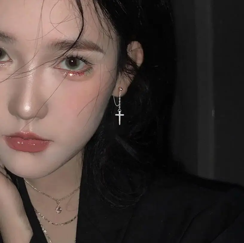 100% 925 Sterling Silver Cross Chain Stud Earrings Beautiful For Women Lady Jewelry Gift ED470