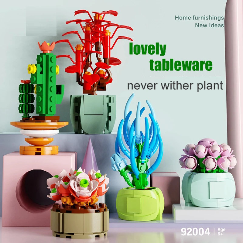 

City Friends Creative Flower Bouquet Desktop Succulent Plants Bonsai Decoration MOC Model Building Blocks Toys for Girls Gifts
