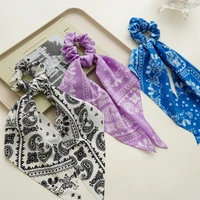 bohemian print long ribbon ponytail scarf hair tie fashion knotted elastic hair bands vintage women scrunchies hair accessories