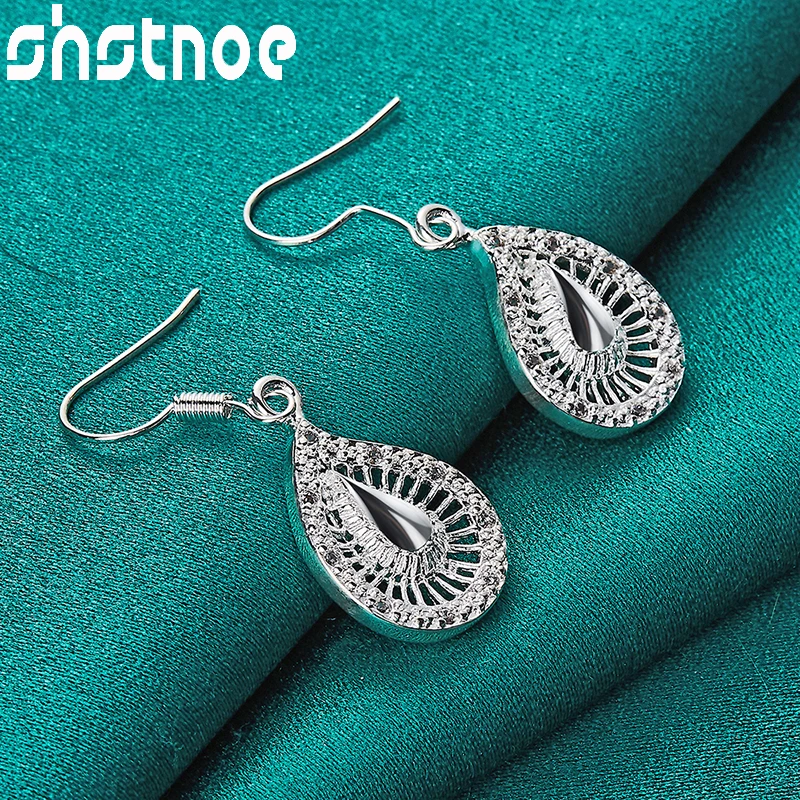 

New 925 Sterling Silver Hollow Water Droplet Drop Earring For Women Fashion Party Engagement Wedding Birthday Gift Charm Jewelry