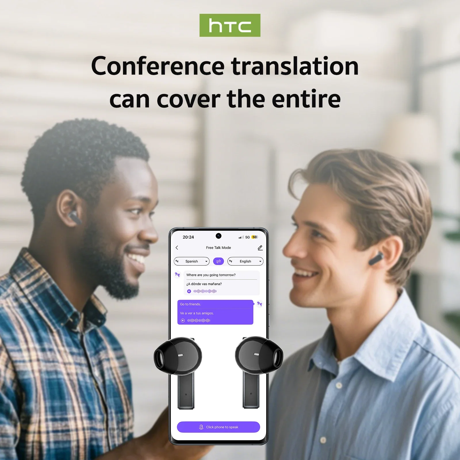 Фото [Накранные субтитры HD] Наушники HTC Bluetooth V6 TWS Спортивные беспроводные наушники AI-переводчик Наушники с шумоподавлением Микрофон №4
