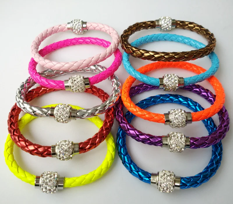 

Pulseira Masculina Pu Leather Bracelet Braided Fireball Magnetic Clasp Bracelets for Women
