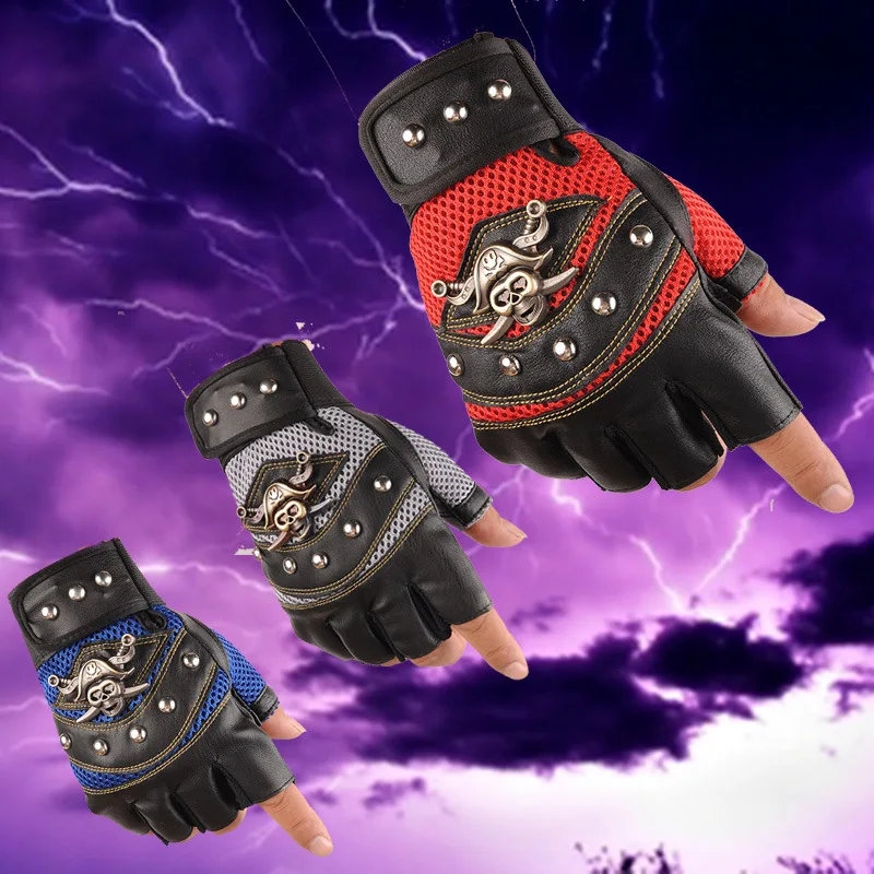 

Men's Half -finger Glove Outdoor Climbing Riding Sports Personality Liu Ding Boys Perform Pirate Perak Fitness Gloves