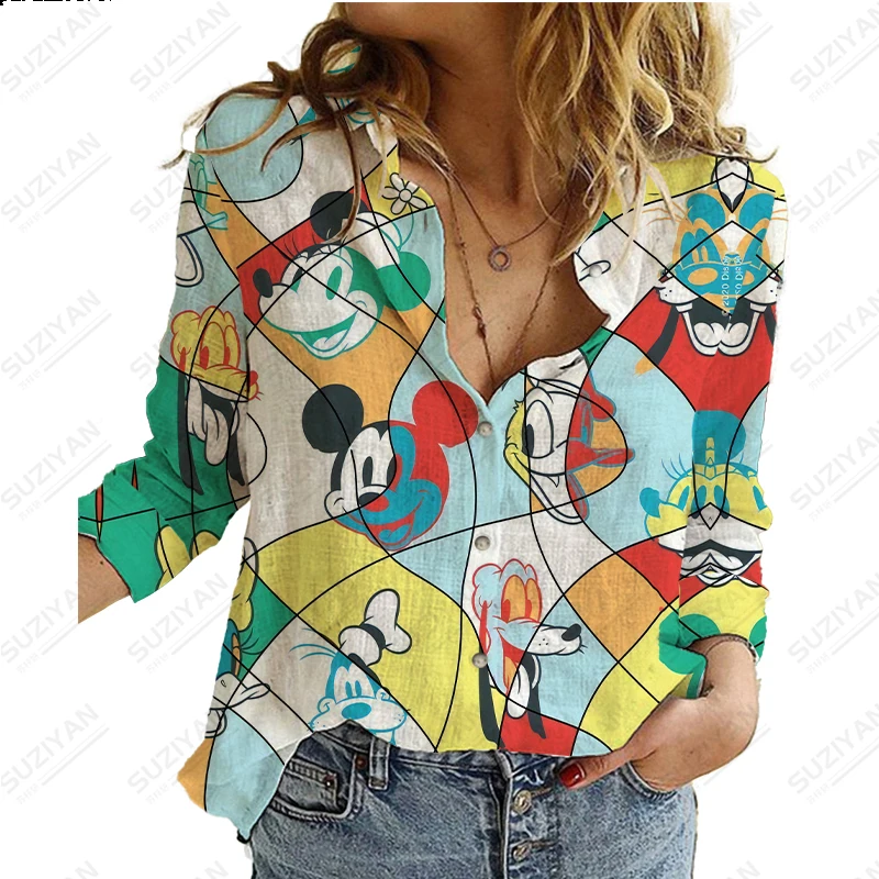 

New Women's Long Sleeve Shirt Loose Casual Button Cardigan Disney Elegant and Cute 3D Printed Women's Long Sleeve Chiffon Shirt