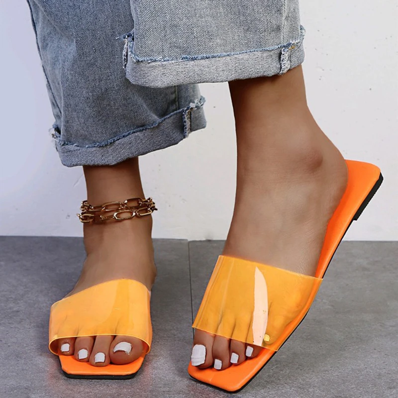 

Transparent PVC Flat Slippers Women's Rhinestone Sexy Beach Sandals Summer Ladies Casual Home Shoes Size 36-43 zapatos de mujer