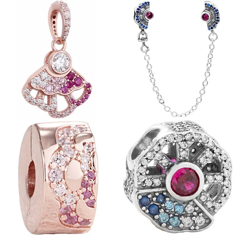 

Оригинальная синяя и розовая подвеска-веер, цепочка безопасности и зажим, ювелирные изделия «сделай сам», подходит для популярного браслет...